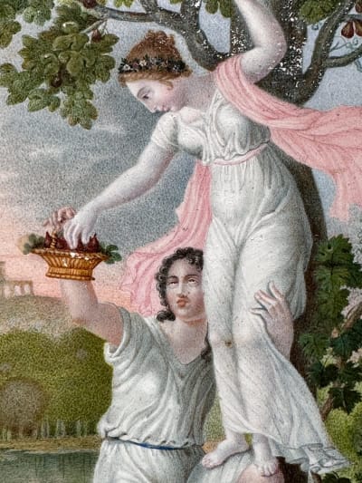 Beau tableau ancien néo classique couple antique portrait allégorie abondance 18