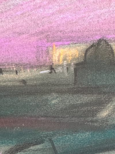 Dessin Jean Terles vue de l'institut Paris Seine paysage pastel 1930
