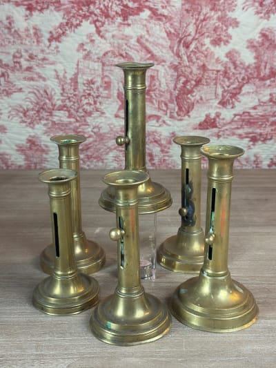 Ancien bougeoir à système XIXe en bronze, lot de six lampe éclairage lumière