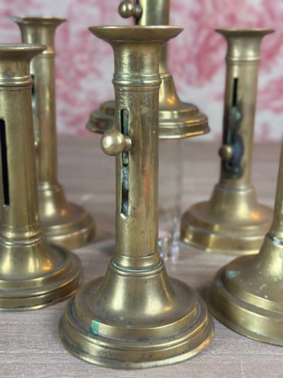 Ancien bougeoir à système XIXe en bronze, lot de six lampe éclairage lumière