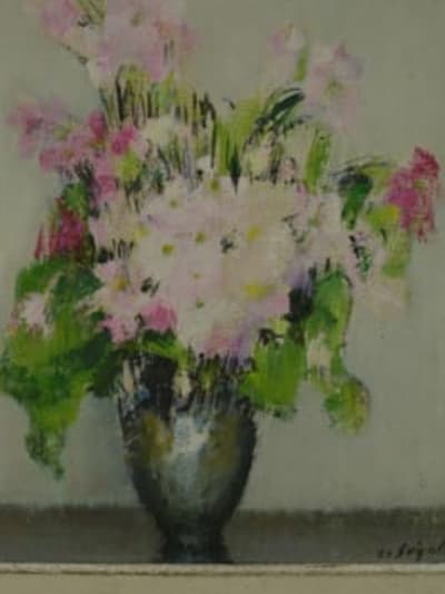 Beau tableau ancien nature morte bouquet fleur Louise Segala French still life