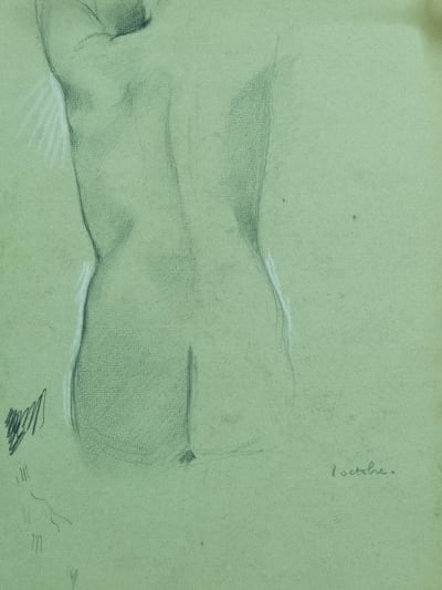 Ancien tableau portrait jeune femme nue de dos Paris Jean Terles Art Déco 1930