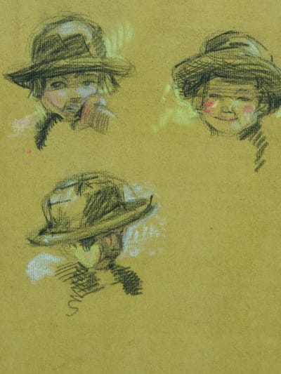 Ancien tableau portrait petite fille chapeau Paris Jean Terles Art Deco 1930