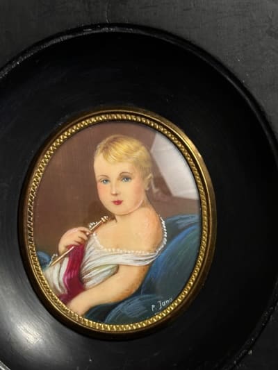 Ancien tableau miniature portrait du Roi de Rome enfant d'après F Gérard