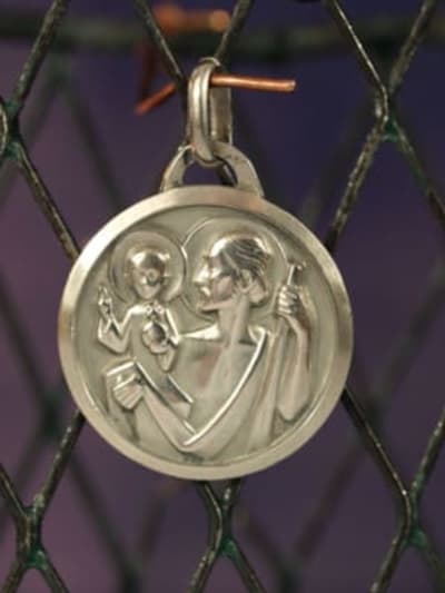 Art Deco silver religious medal, pendant St Christopher signed Jean Balmes