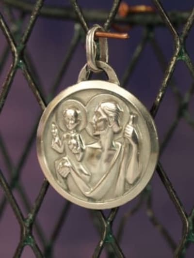 Art Deco silver religious medal, pendant St Christopher signed Jean Balmes