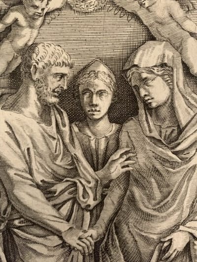 Ancienne gravure baptême de la Vierge Galleria Giustiniana del Marchese XVIIe