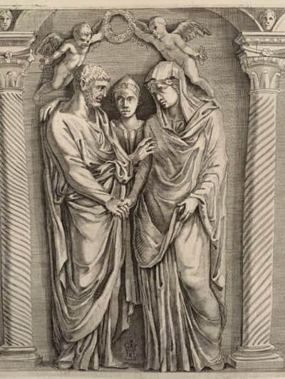 Ancienne gravure baptême de la Vierge Galleria Giustiniana del Marchese XVIIe