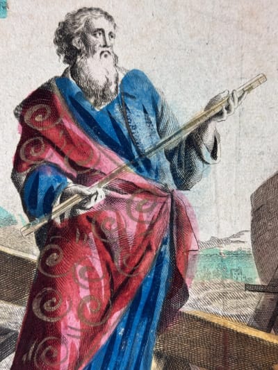 Ancienne grande gravure couleur l'arche de Noé ancien testament XVIIIe Remondini