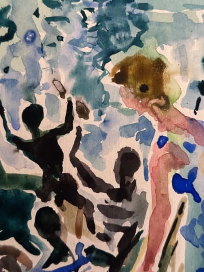 Ancien dessin nocturne fête bateau île illustration Jean Terles Art Déco