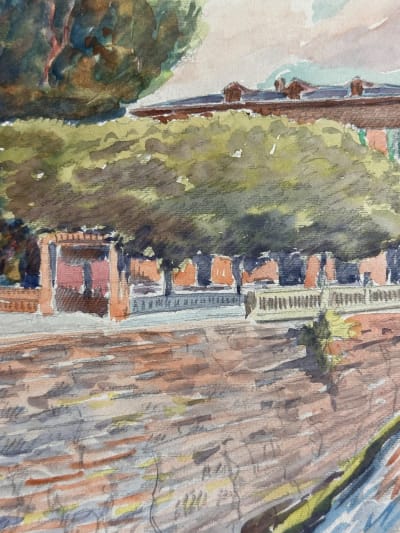 Ancienne aquarelle école pyrénéenne Hôtel de la Paix Ariège Ax 1920 montagne