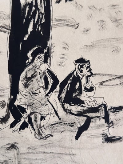 Dessin ancien Jean Terles portrait de personnage terrasse café encre art déco