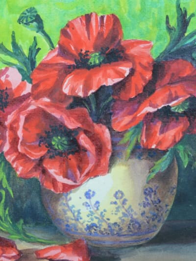 Tableau ancien bouquet fleur nature morte Louise le Cerf Saint Blanche Odin 1930