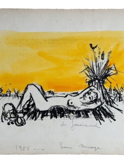 Ancienne lithographie érotique femme nue Daniel Du Janerand allongée 1956
