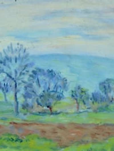 Tableau ancien impressionniste paysage arboré du pays basque vers 1930