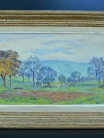 Tableau ancien impressionniste paysage arboré du pays basque vers 1930