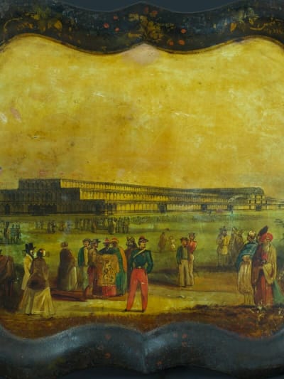 Ancien tableau peint tôle Exposition Universelle XIXe Chine Voyage Londres