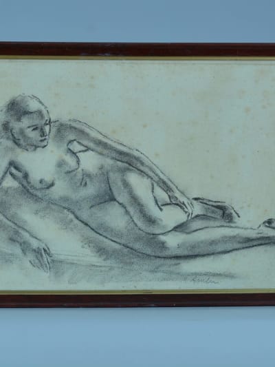 Ancien tableau dessin Maurice Asselin jeune femme nue allongée école de Paris