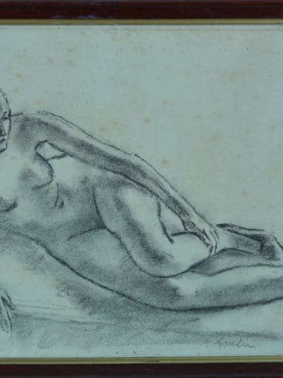 Ancien tableau dessin Maurice Asselin jeune femme nue allongée école de Paris