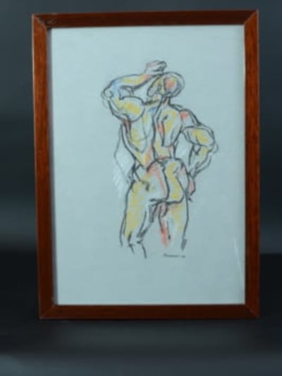 Beau dessin ancien homme nu de dos signé Alessandri Arles nude man drawing sign