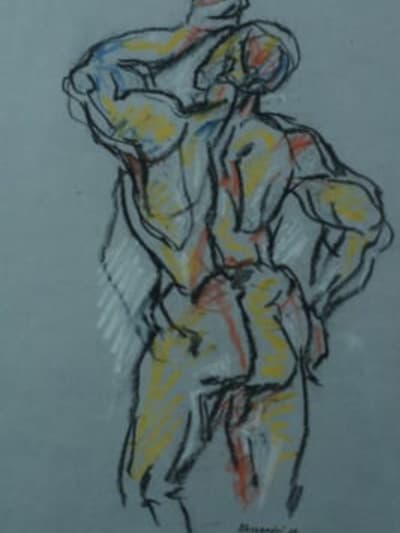 Beau dessin ancien homme nu de dos signé Alessandri Arles nude man drawing sign