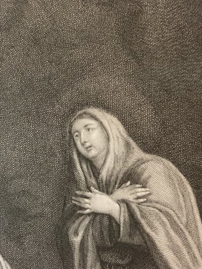 Belle gravure ancienne portrait de Sainte Françoise Romaine et sa compagne