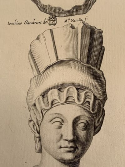 Ancienne gravure portrait déesse antique Galleria Giustiniana del Marchese XVIIe