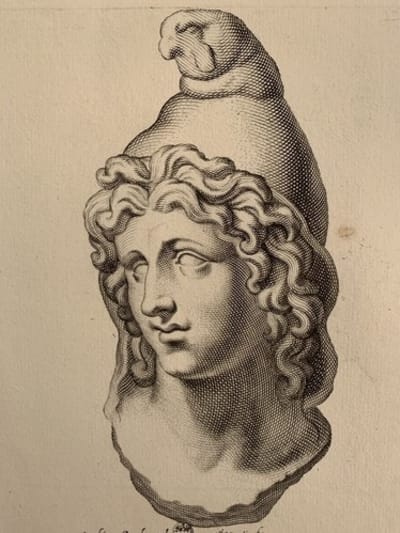 Ancienne gravure portrait déesse antique Galleria Giustiniana del Marchese XVIIe