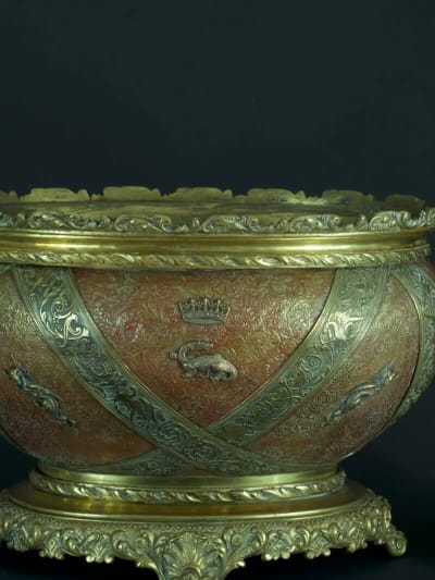 Ancienne garniture bronze François 1er lampe à pétrole jardinière sv Lievre 19e