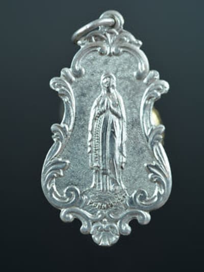 19thc cute religious medal pendant silver Virgin Lourdes signed Penin Poncet