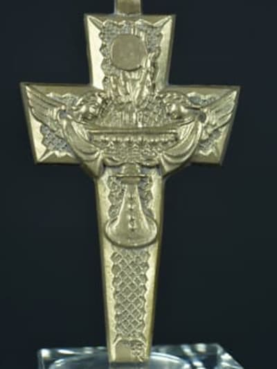 Gorgeous Modernist religious bronze pectoral cross by Tschudin Art Deco Angels