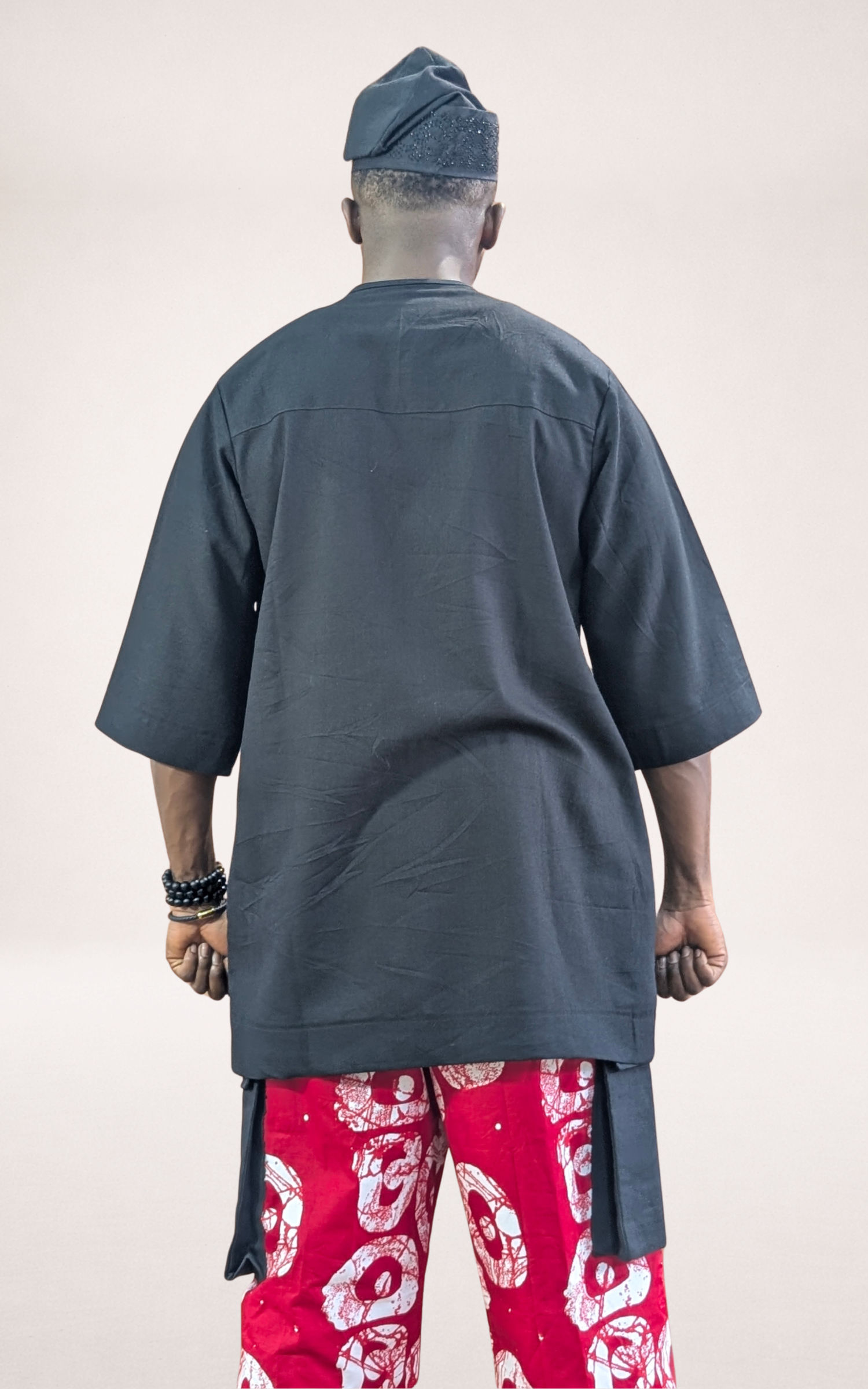 Red Adire Trousers, Black Native Shirt and Black Cap - page 3