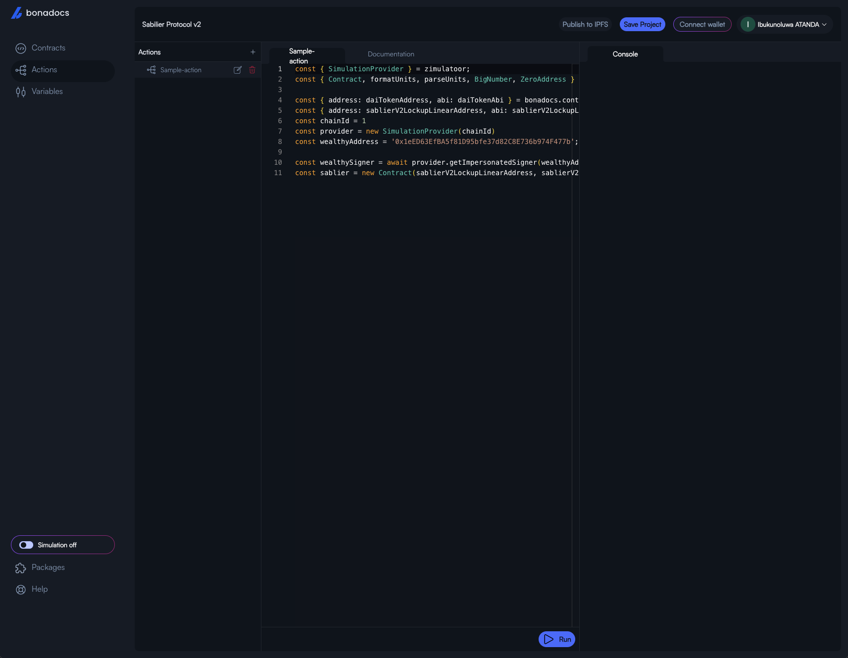 Actions code