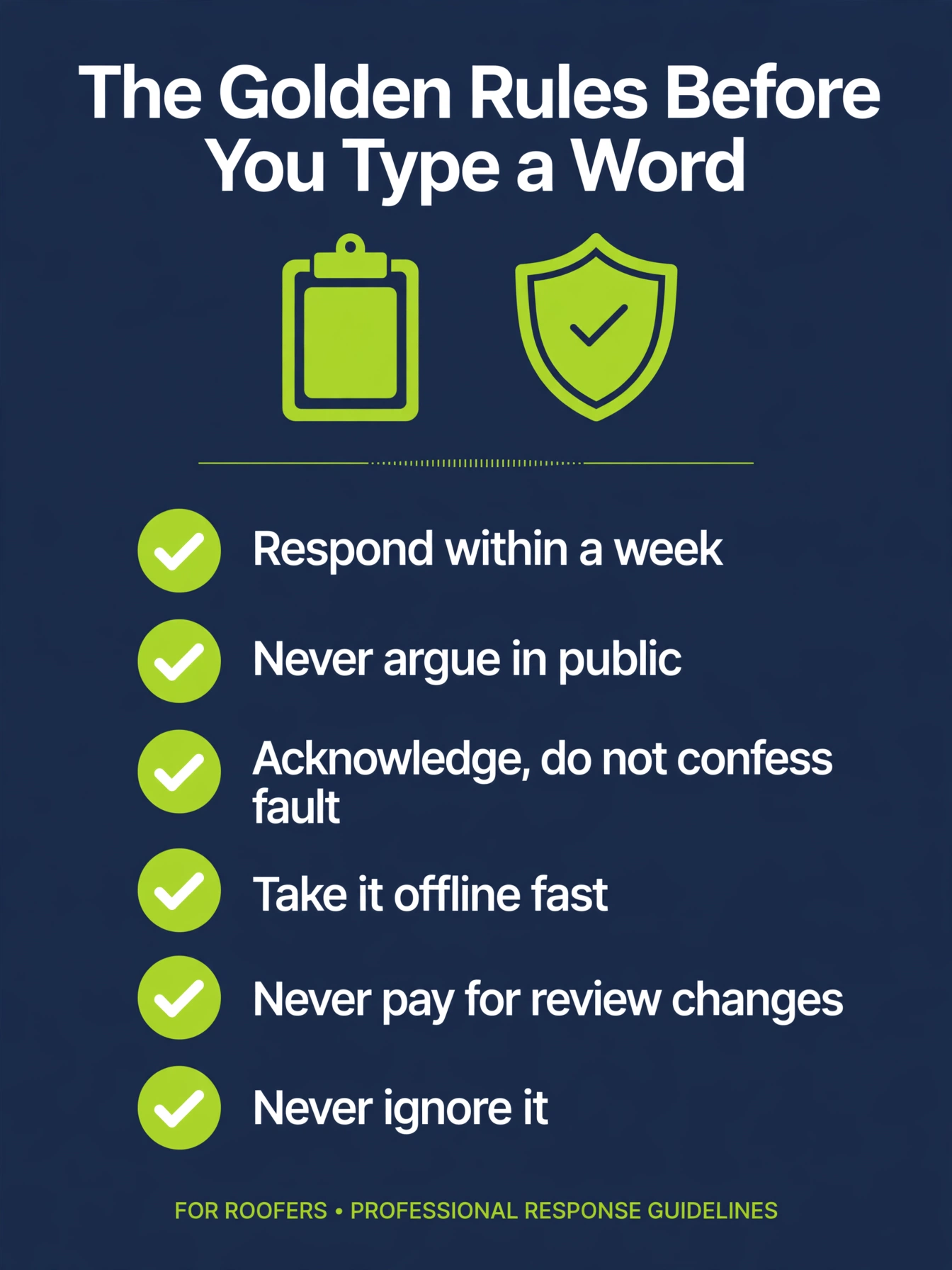 Golden rules checklist for roofers responding to negative Google reviews