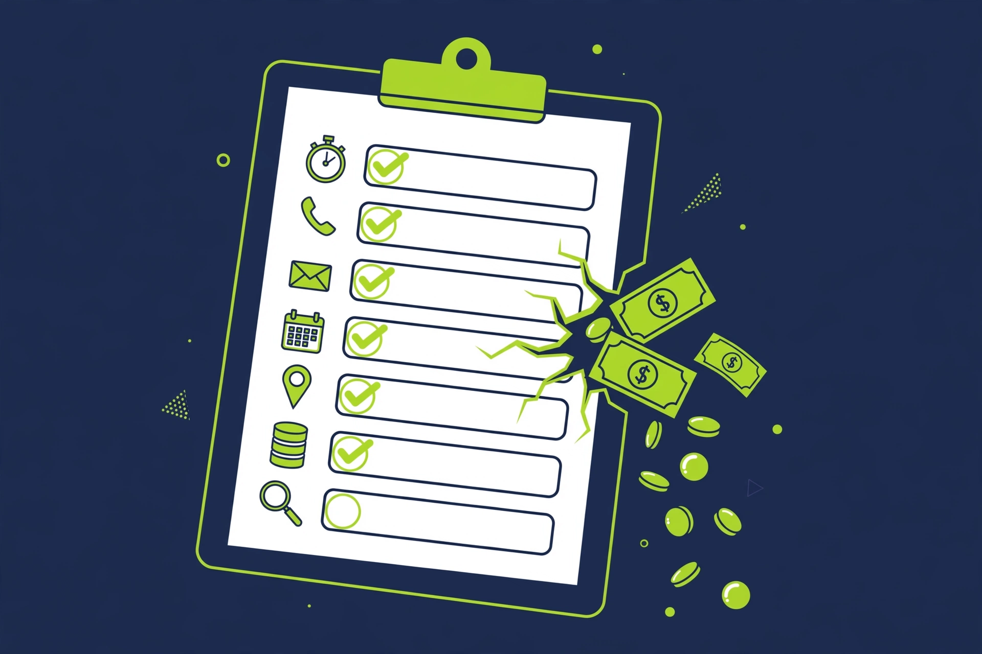 Revenue leak audit checklist infographic with seven leak points for roofing companies