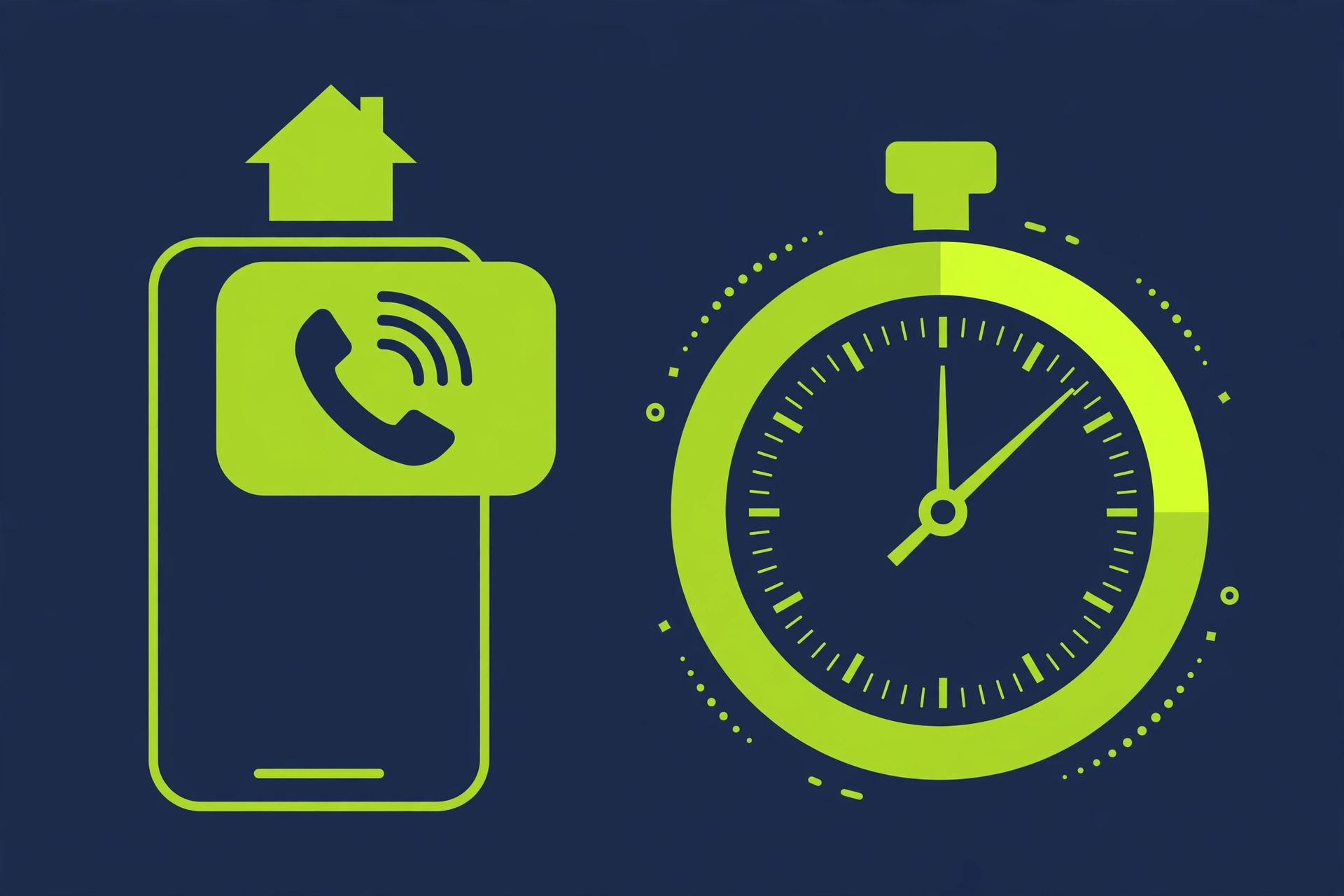 Phone receiving a roofing lead call notification with a stopwatch showing the 5-minute response window
