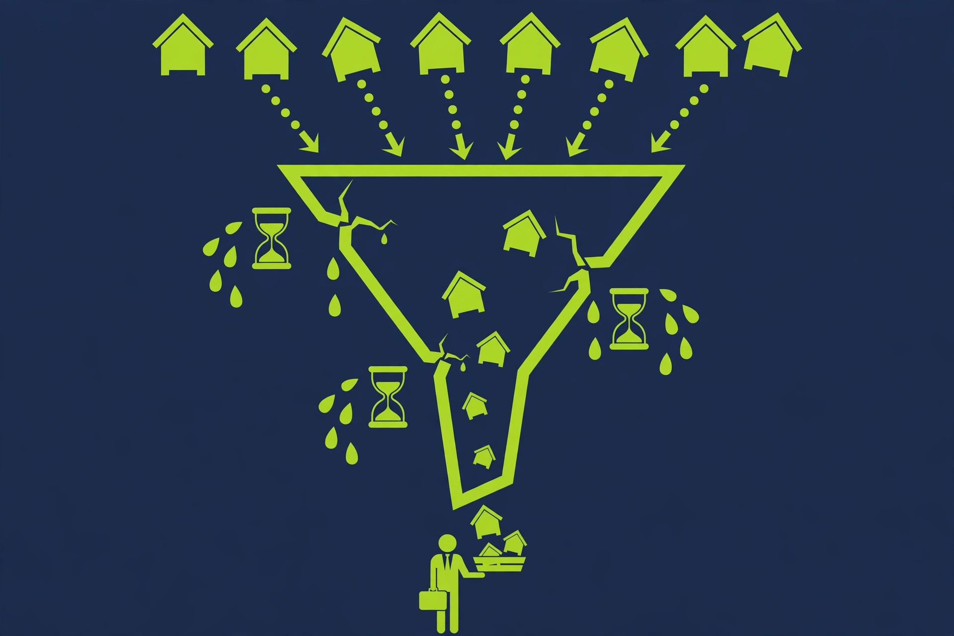 Lead leak funnel: roofing leads dripping away to competitors at each hour of delay