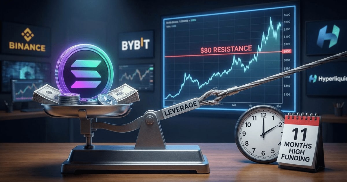 Altcoin Solana: Alavancagem Atinge Máxima de 11 Meses Perto dos US$ 80