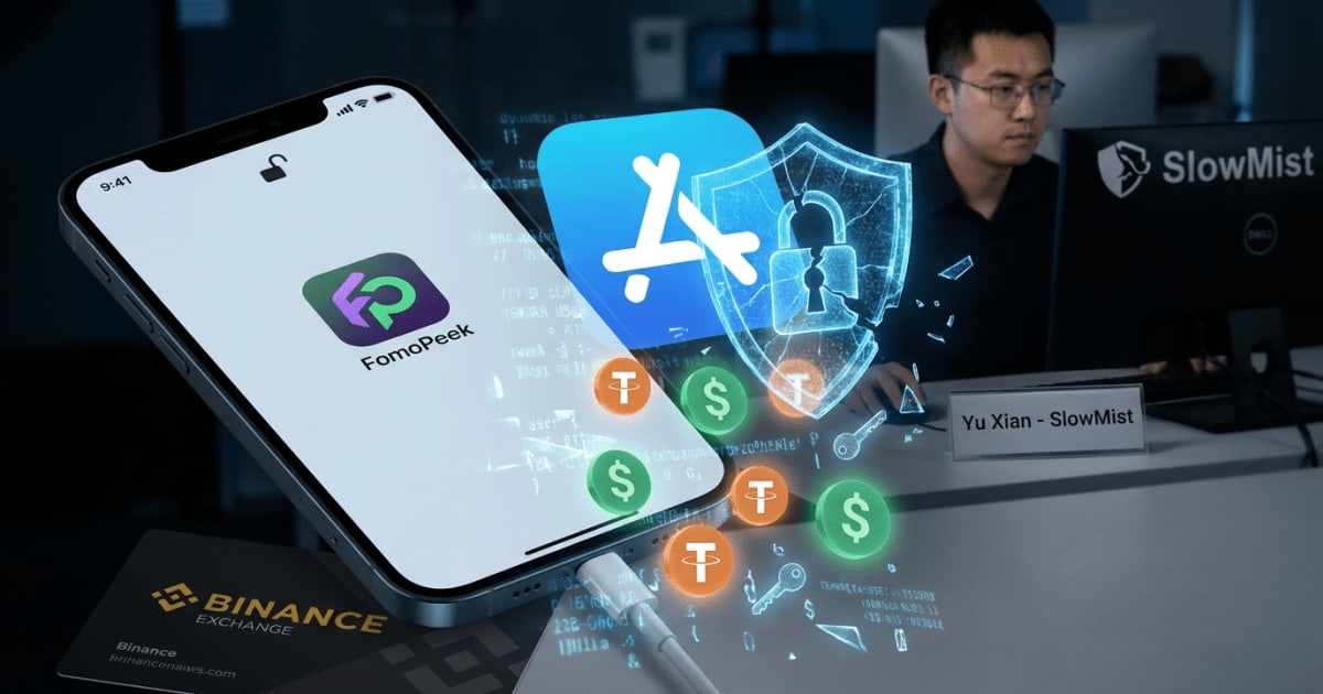 Ilustração editorial sobre altcoins: App Malicioso FomoPeek na App Store Rouba Quase US$ 580 Mil em USDT de Usuários iOS