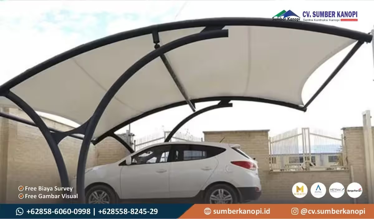 jasa pasang kanopi membrane parkiran komersial di Jabodetabek rangka baja galvanis anti panas dan bebas bocor untuk lahan mobil