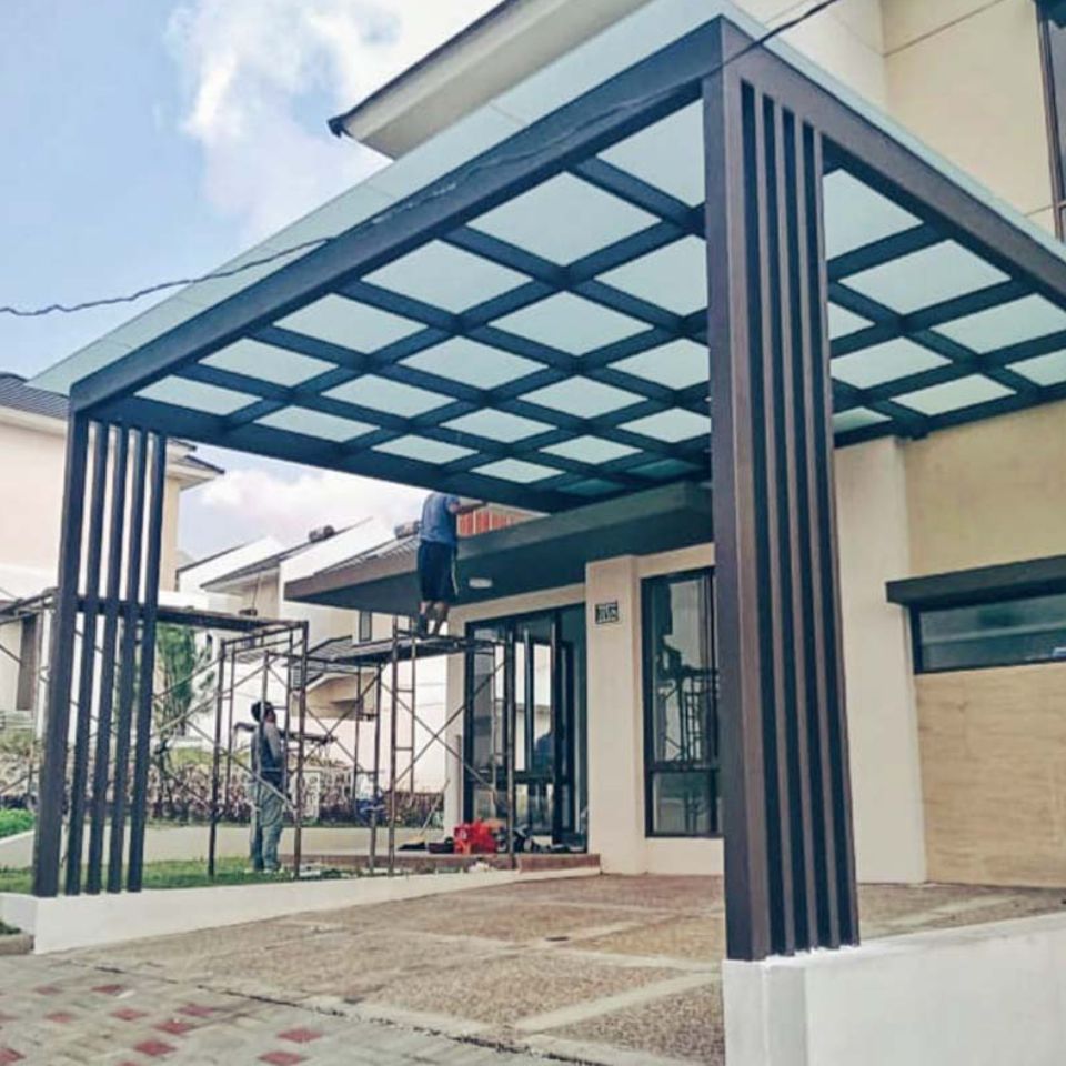 Kanopi kaca tempered modern