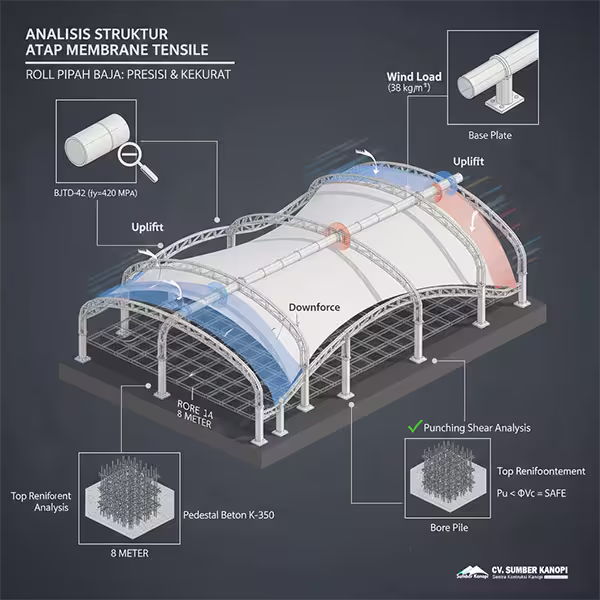 Analisis Beban Angin Rangka Pipa Baja Membrane