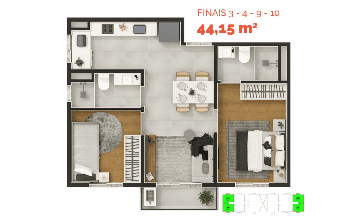 Lumini Clube Residencial 1 — 2 Dorms 44m² (Final 03 e 09) | Vila Sul Americana, Carapicuíba — apartamento em Vila Sul Americana