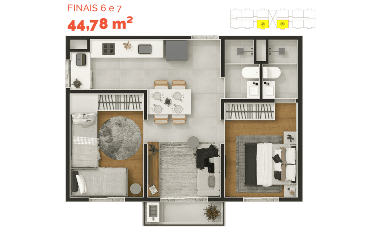 Lumini Clube Residencial 1 — 2 Dorms 44m² (Final 06 e 07) | Vila Sul Americana, Carapicuíba — apartamento em Vila Sul Americana