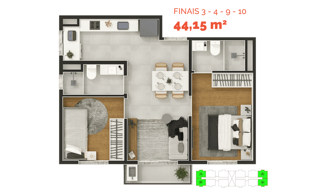 Lumini Clube Residencial 1 — 2 Dorms 44m² (Final 03 e 09) | Vila Sul Americana, Carapicuíba – foto 2 de 17