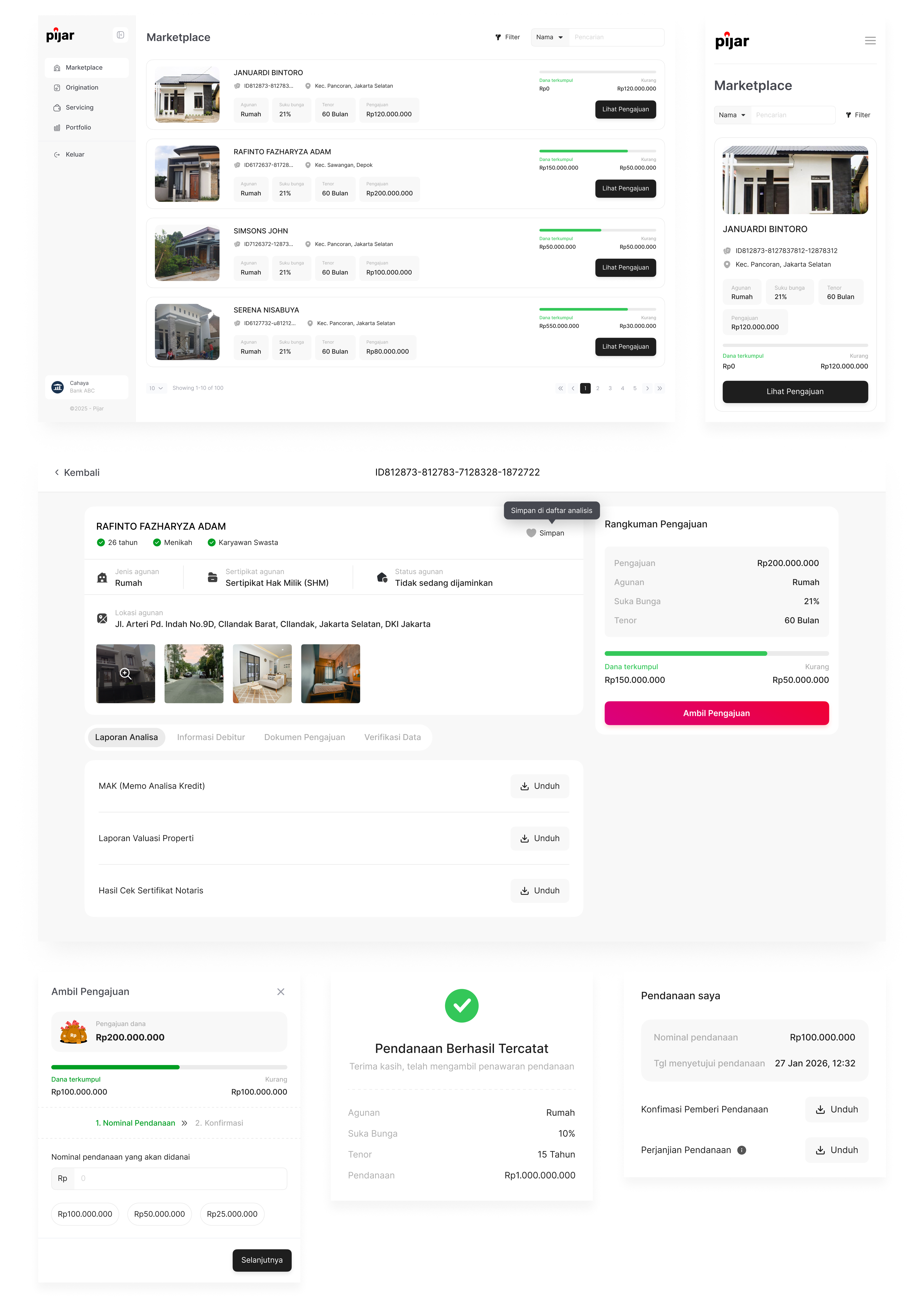 Lender Platform project screens