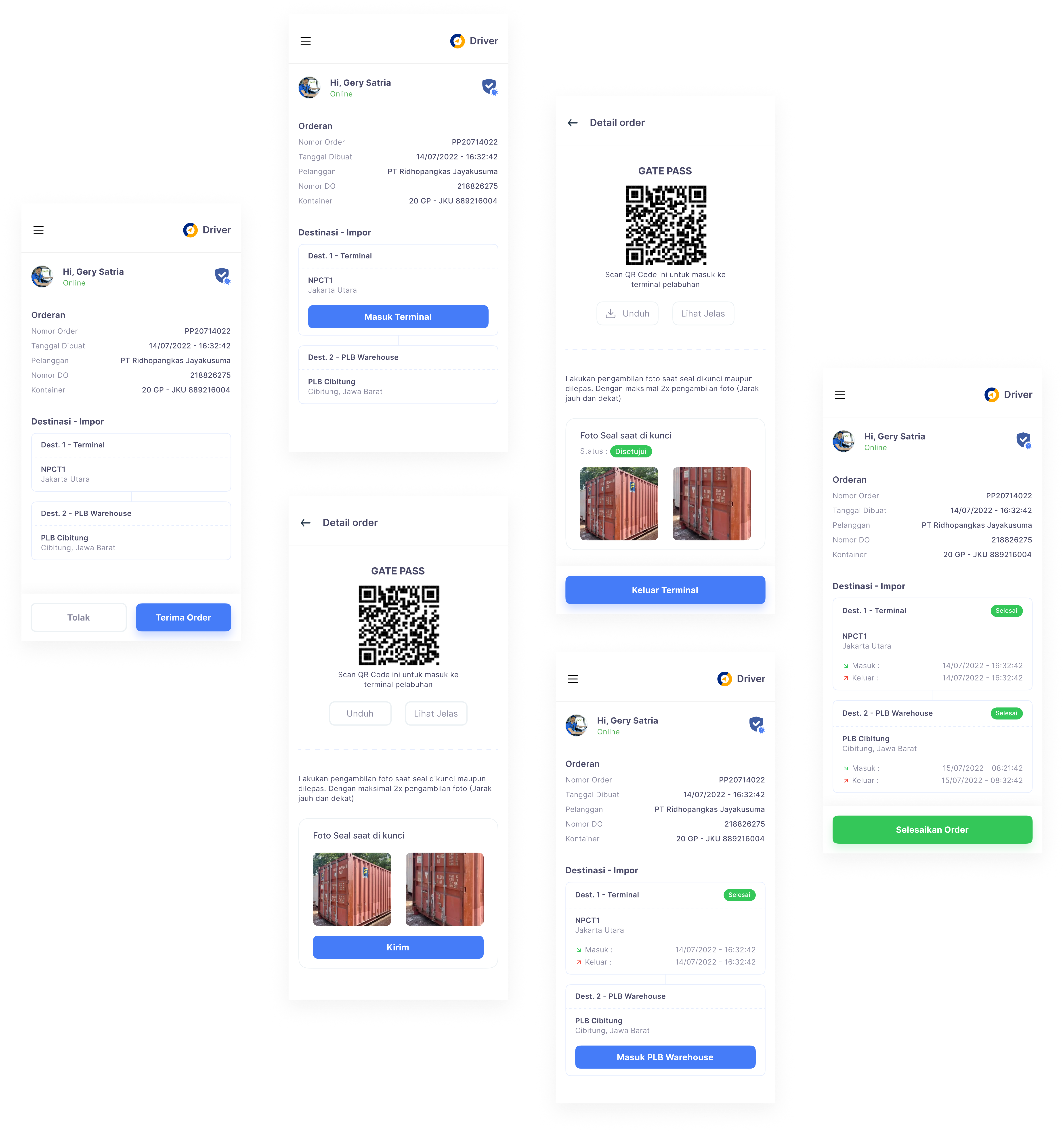 Driver Operations Mobile App project screens