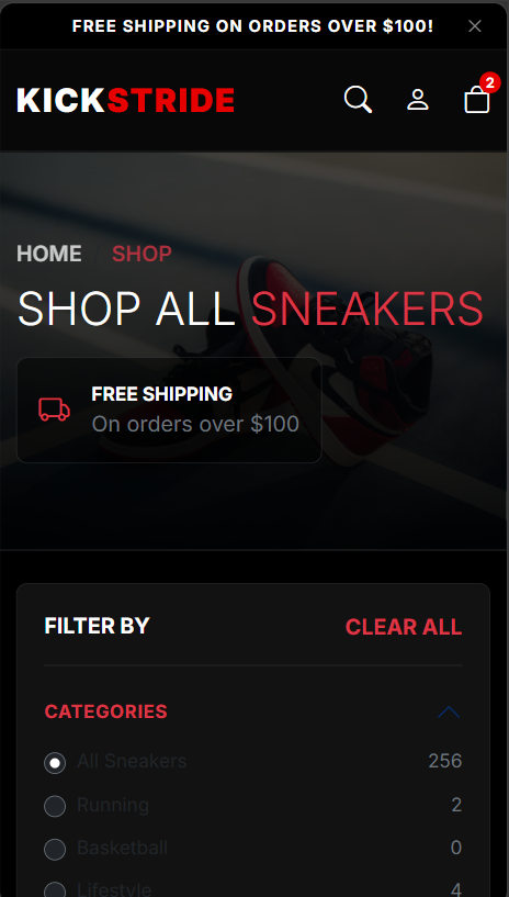 Kickstride — Sneaker E-Commerce Store screenshot 2