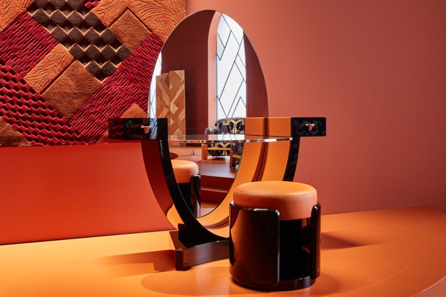 Louis Vuitton Home Collections vanity table with mirror in warm interior