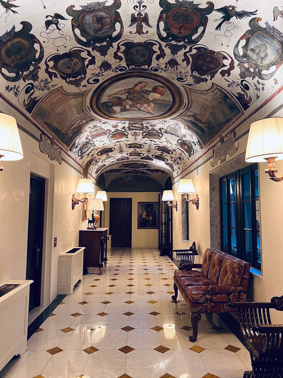 Frescoed corridor with Renaissance grotesque ornamentation